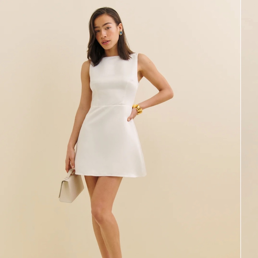 Reformation Ivory Satin Zenni Mini Dress